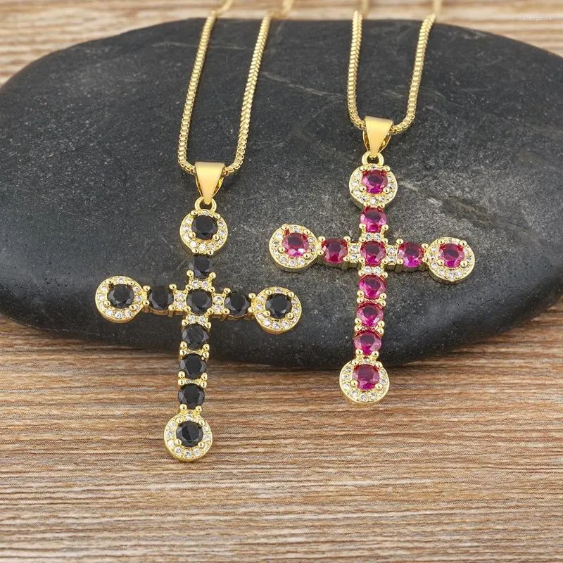 Kedjor Aibef Cross Religious Pendant 6 Color Luxury Rhinestone Copper Zircon Exquisite Necklace Accessories Gift Noble Fashion Jewelry