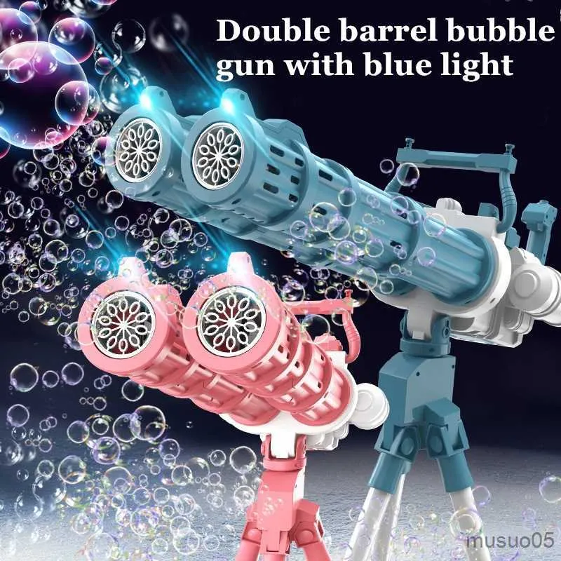 Sand Play Water Fun Automatic Double-tube Bubbles Machine Gun Rocket Outdoor Blowing Toys for Kids Water Childrens Day Gifts R230620