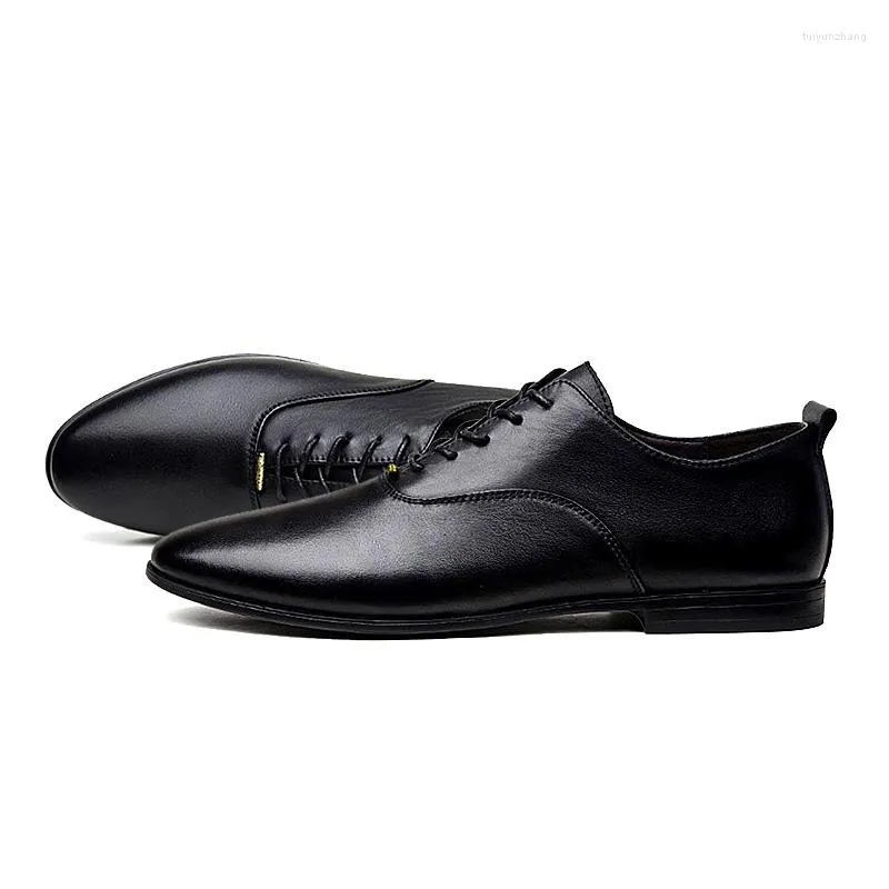 Dress Shoes Casual Real Trend Flat Leather Mens Male Heel Zapatos Hombre For Genuine De Vestir Causal Black Fashion