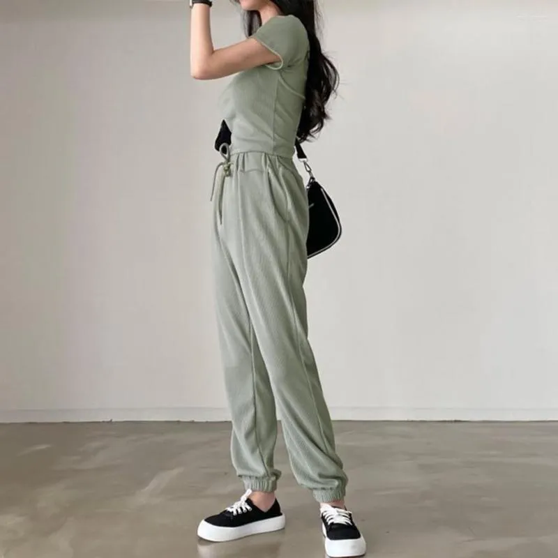 Women's Two Piece Pants Soft Breathable Women's Tracksuit Set High Waist T-shirt Elastic Comfortable Stylish Versatile