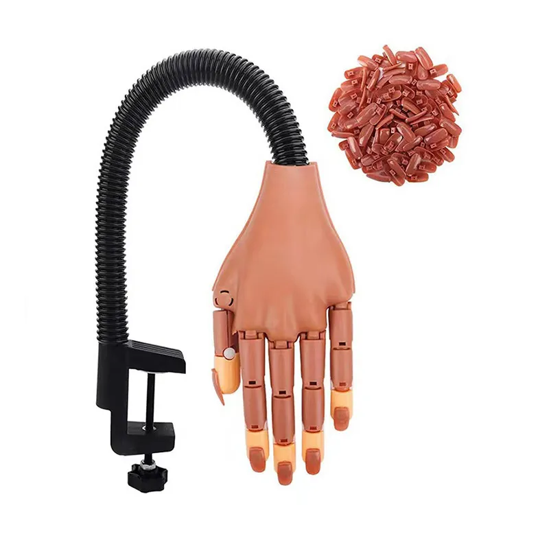 Nagel-Übungsdisplay, Übungshand für Acrylnägel, flexible Nagel-Übungshände, zum Training, bewegliche Nagel-Maniquin-Hand mit 100 Stück Nagelspitzen, Nagelkunst, 230619