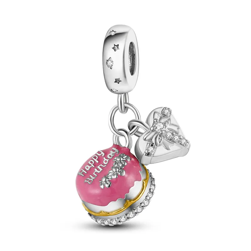 925 Silver Fit Pandora Charm 925 Bracelet Red Heart Beads Pink Flower Pendant charms set Pendant DIY Fine Beads Jewelry