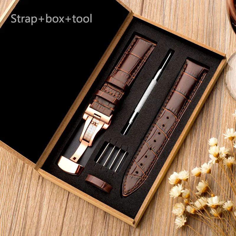 Oglądaj pasma 22 mm zegarek Zespół Oryginalny skórzany aligator Ziarno 18 mm 20 mm zegarek Strapbox Branslet Bransoletka dla Galaxy Watch4 230619