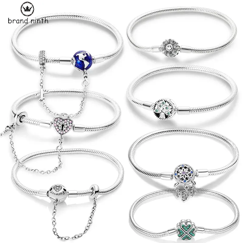 Authentische Schlangenkette für Pandora-Armbänder, Designer für Damen, europäischer Perlenanhänger zum Selbermachen, Sonnenblume, Lebensbaum, Kleeblatt, Traumfänger, passend zum Original-Perlenanhänger zum Selbermachen