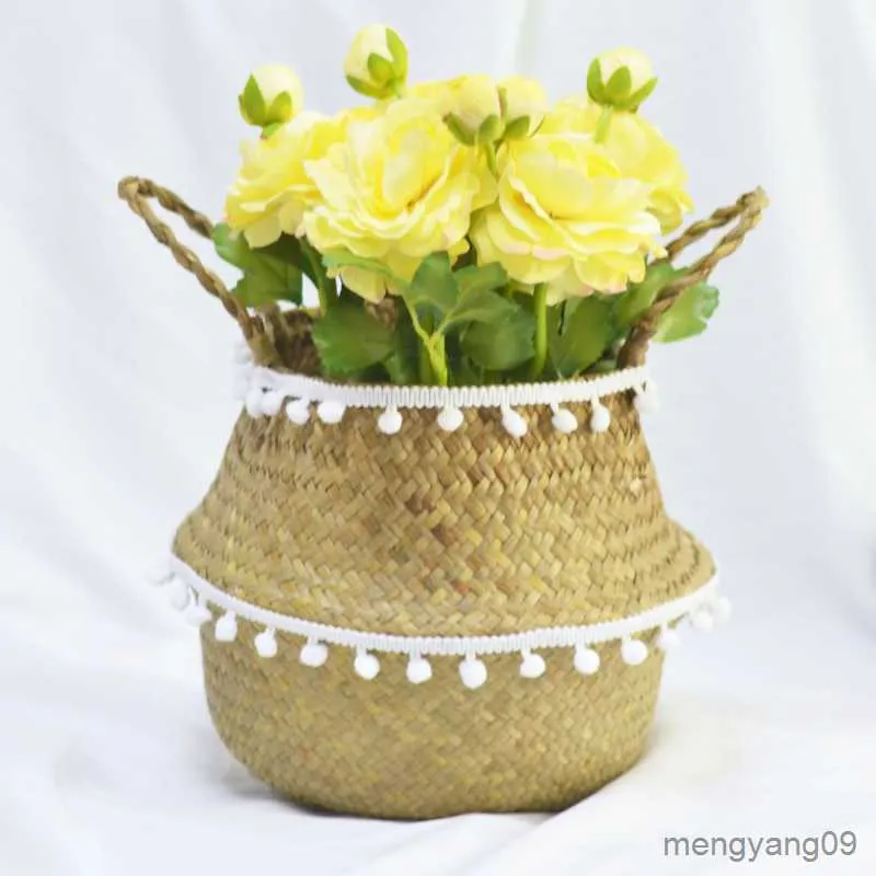 Planters Pots Nordic Style Seagrass Belly Flowerpot Handmade Woven Storage Basket With handtag Home Garden Plant Flower Decorative Basket R230620