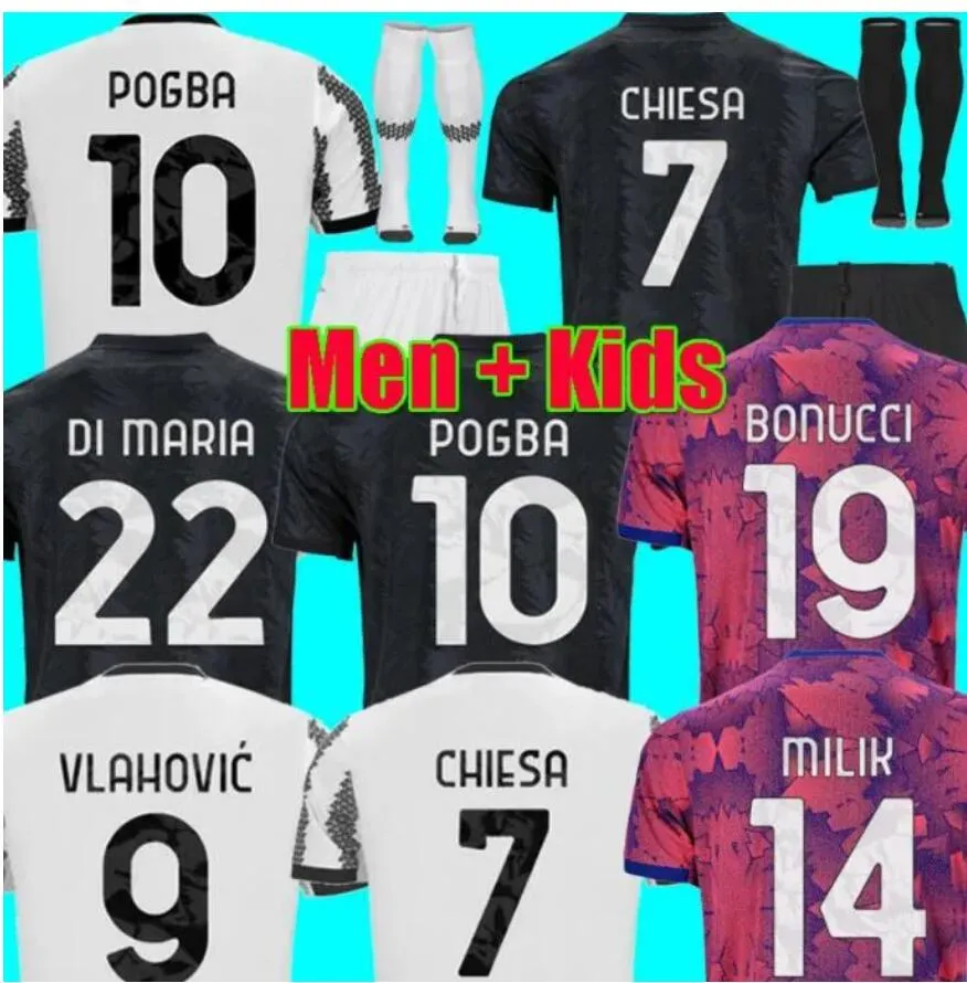 22 23 Vlahovic Chiesa Milik Soccer Jerseys 22 23 Pogba Men Bonucci футбольные рубашки Kit McKennie di Maria