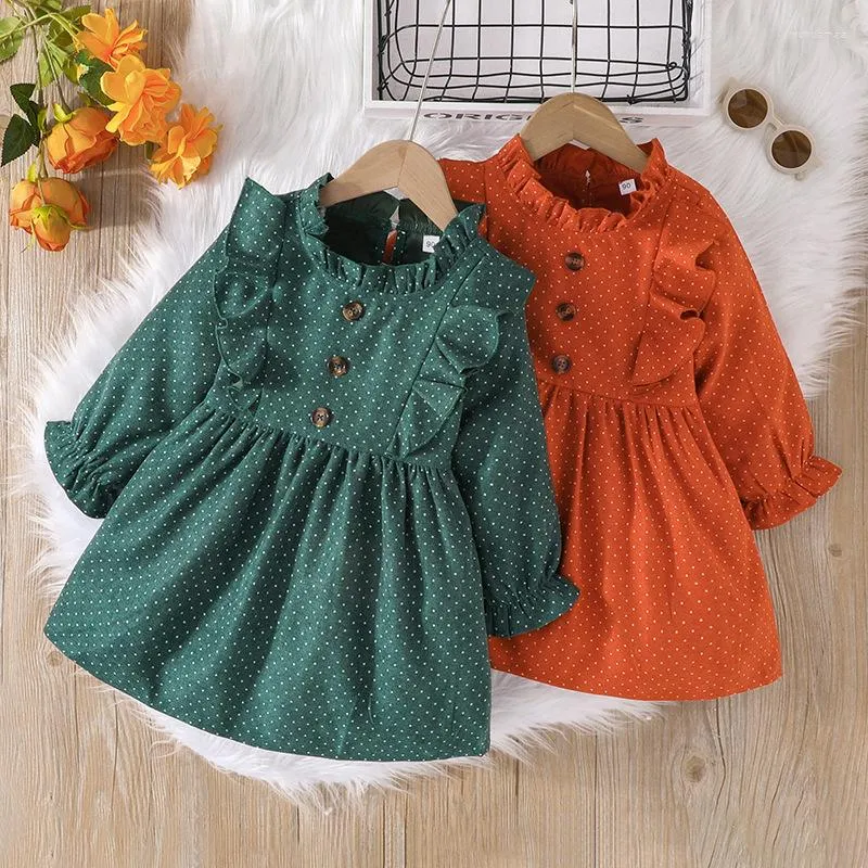 Girl Dresses 3-7Y Fashion Children Kids Baby Girls Autumn Party Dress Ruffles Long Sleeve Solid Casual A-line Clothes 30