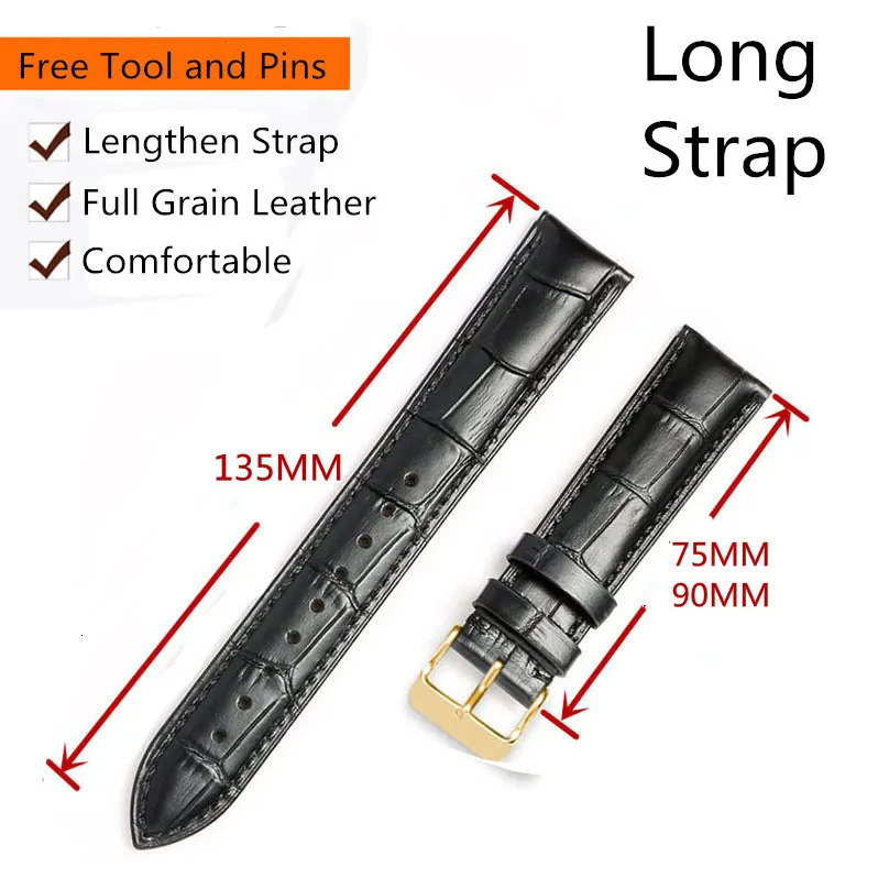 Watch Bands Long Size Cow Genuine Leather Quality Watchband 18mm 19mm 20mm 22mm 24mm size PLUS size Watch Strap 230619