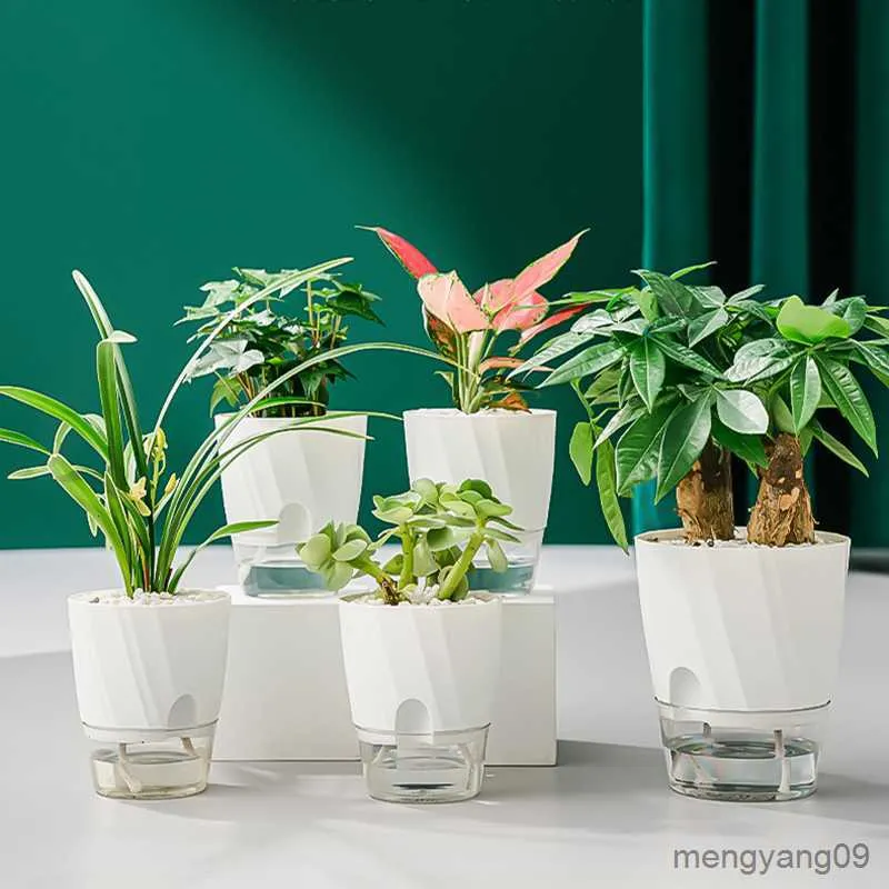 Pflanzgefäße, Lazy Hydrokultur-Blumentopf, automatischer wasserabsorbierender Blumentopf, transparenter, doppelschichtiger, selbstbewässernder Pflanztopf aus Kunststoff, Büro, R230620