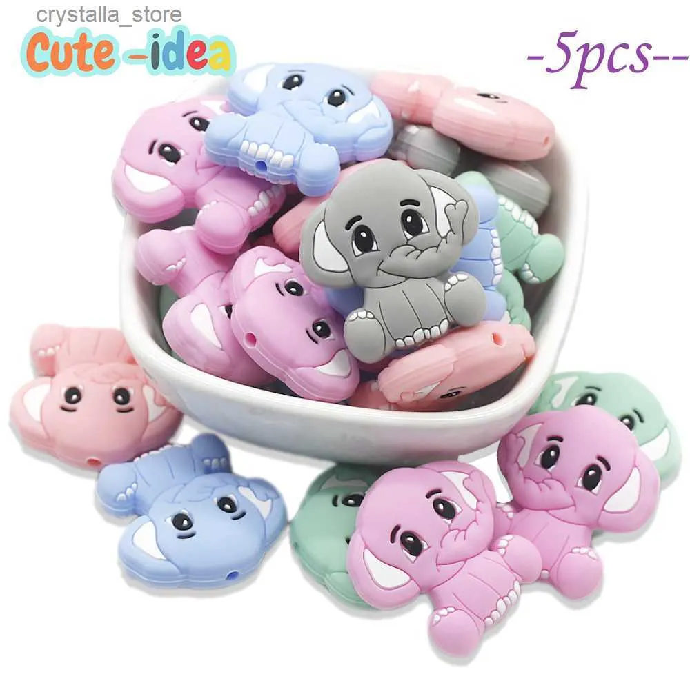 Cute-Idea 5st Silicone Teether Pärlor BPA gratis mini elefant djurpärlor DIY Baby Tanding Pacifier Chain Toys Gift Baby Goods L230518