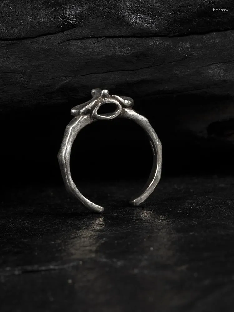 Cluster-Ringe BEM HI BEN Offener Ring für Herren und Damen, The Ribs, 925er Sterlingsilber, originelles Design, handgefertigt, dunkler Biker-Stil