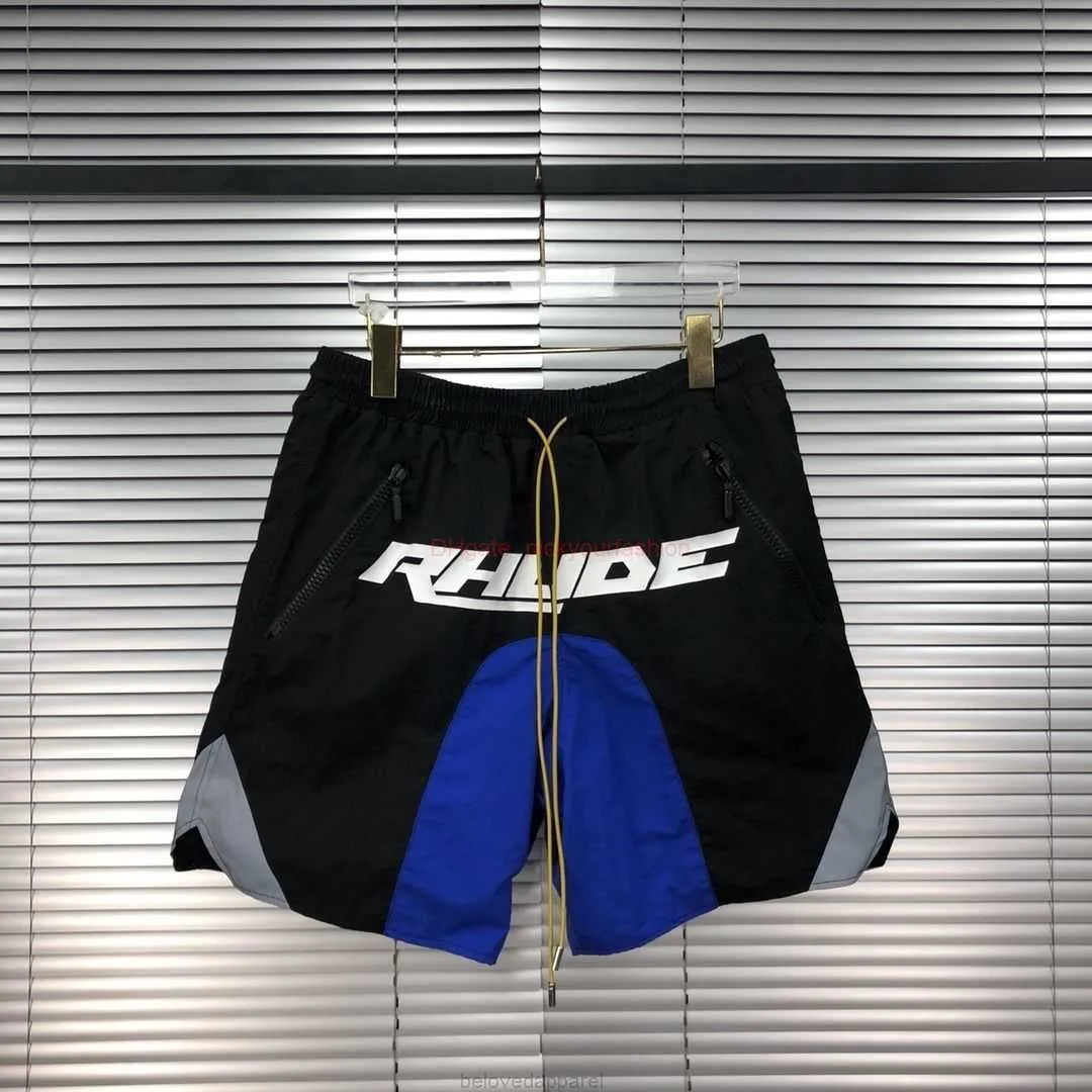 Designer Short Fashion Casual Vêtements Shorts de plage Rhude3m Réfléchissant Couleur Blocage Double Couche Shorts avec Haute Densité Nylon Sergé Tissu Cordon Accesso