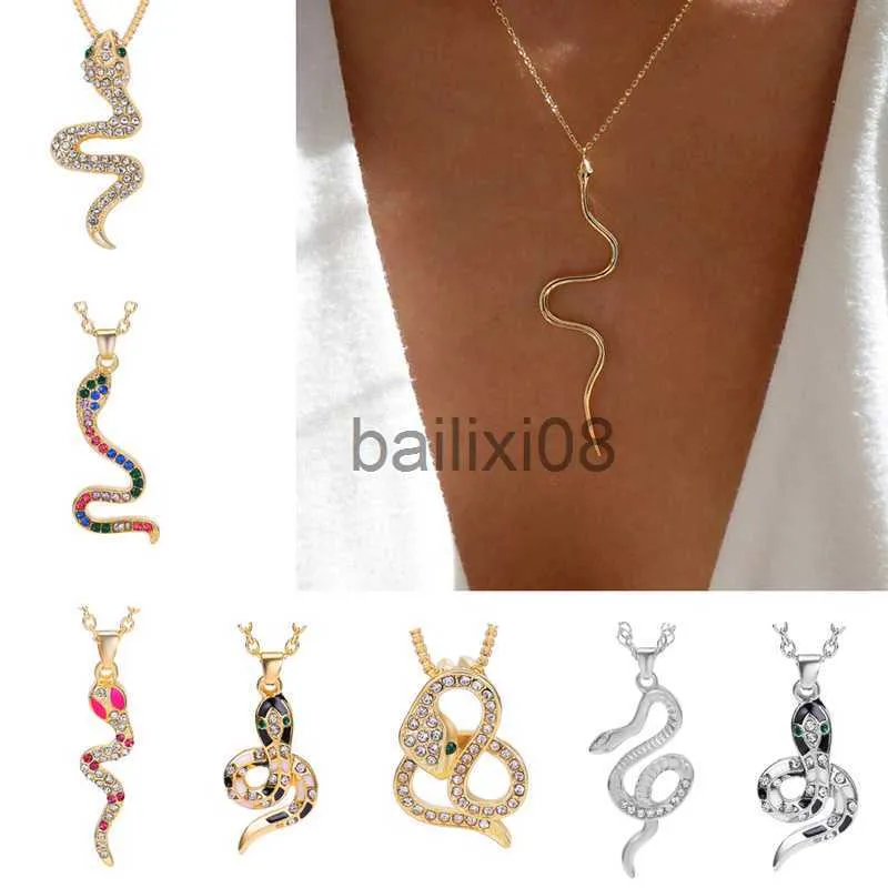 Pendant Necklaces Retro Crystal Snake Pendant Neckle For Women Men Trendy Gold Silver Color Punk Neck Chain Neckles Party Jewelry Girls Gifts J230620