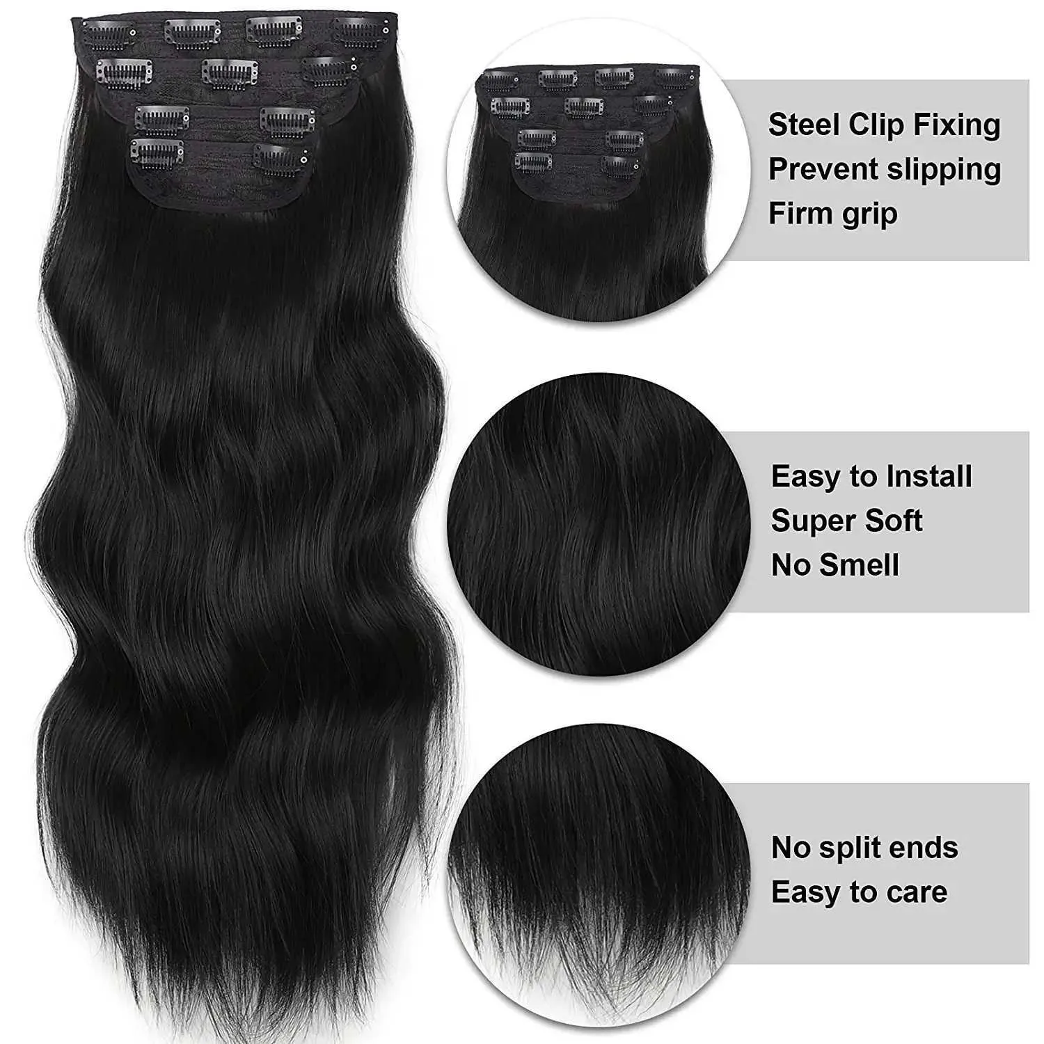 Nxy Cheveux Perruques Synthétiques Longs Ondulés 24 Pouces Noir Clip pour Femmes Haute Tempreture Postiche 230619