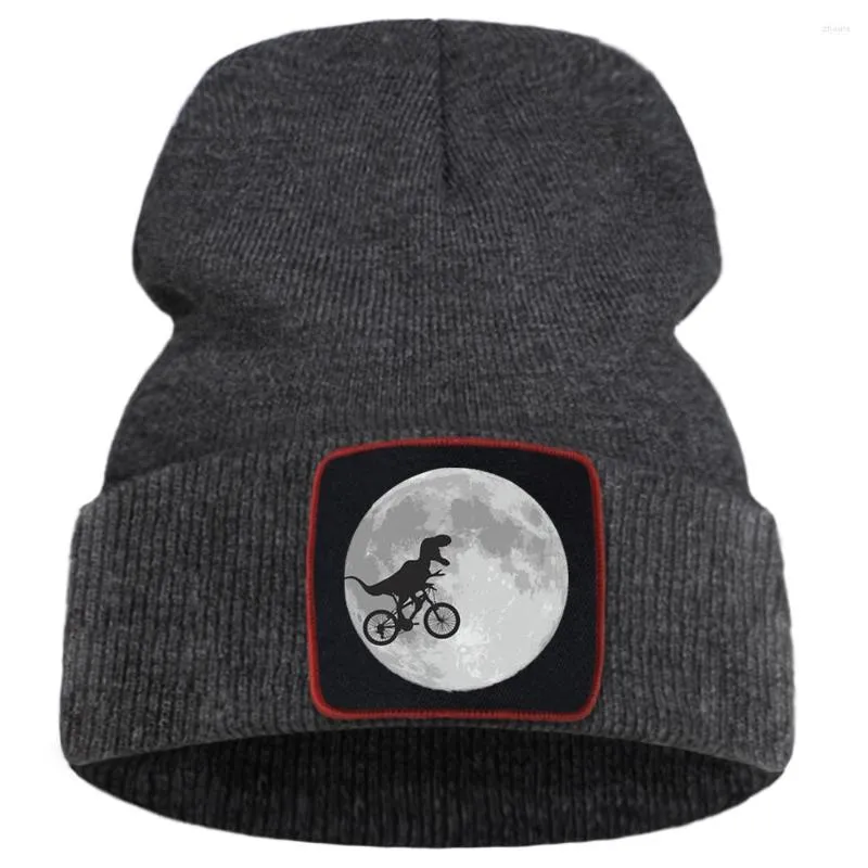 Bérets dinosaure équitation vélo drôle lune impression unisexe casquette dessin animé chaud hiver casquettes couleur unie Simple tricoté qualité créative