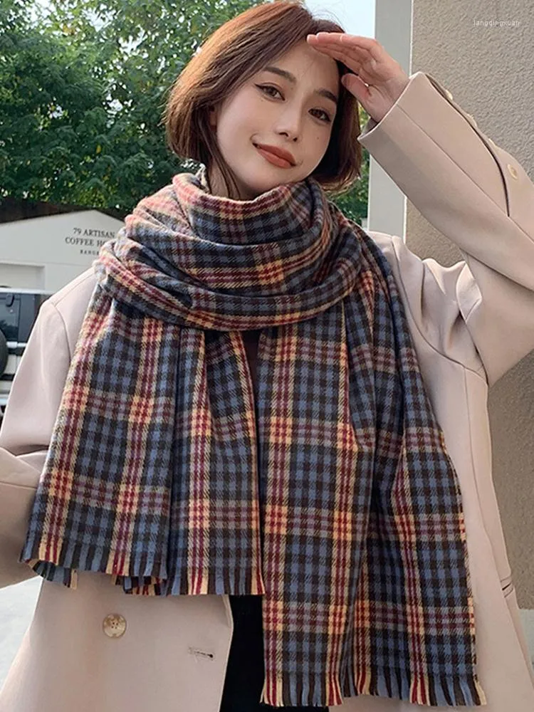 Foulards 2023 Femmes Dames Écharpe Hiver Preppy Style Vintage Plaid Chaud Écharpe Pashmina Mujer Foulard Bufanda Hiver Wrap Châle Hommes