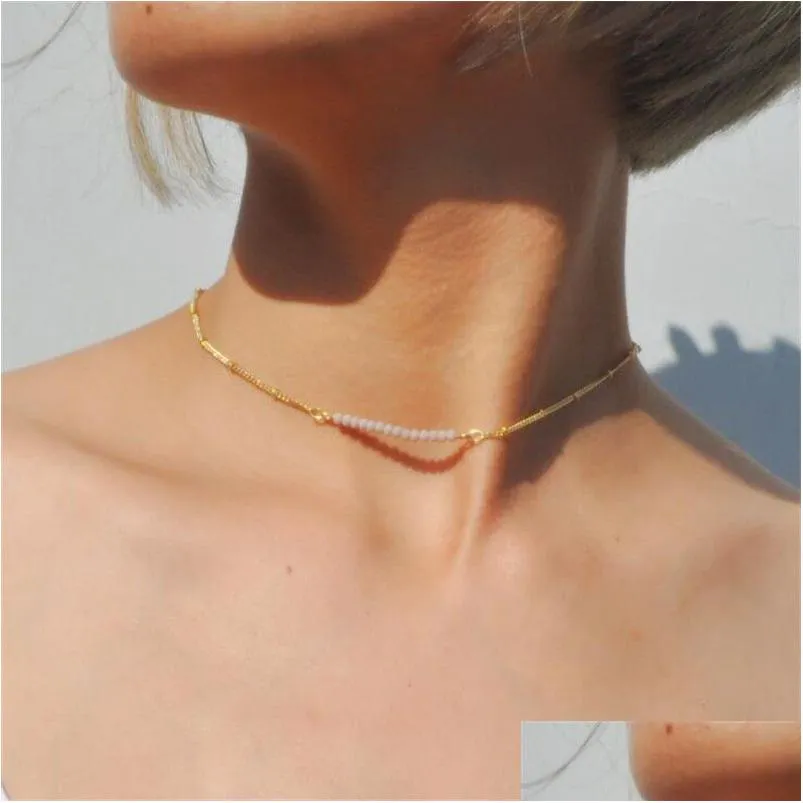 Chokers Rice Beads Beads Gold Chain Seclace Простая из нержавеющая сталь Ball День рождения подарки подарки доставка 202 DH0QQ