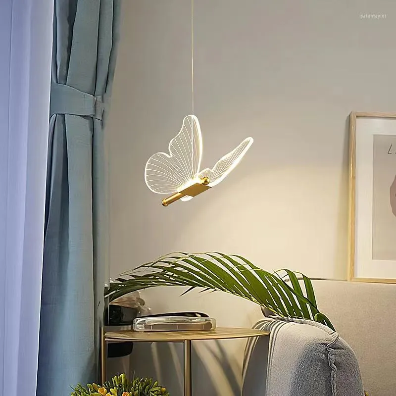 Pendant Lamps Modern Led Chandelier Acrylic Butterfly Bedroom Headboard Living Room Stairwell Decorative Lighting