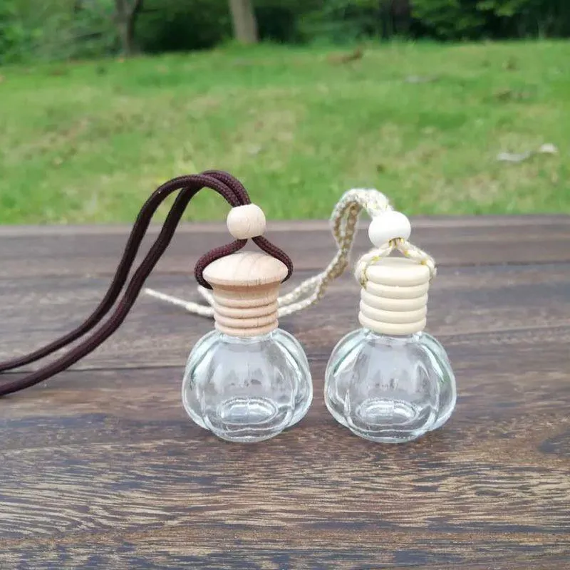 12ML Clear Glass Car Pendant Hanging Bottle Refillable Perfume Packaging Bottle with Wooden Cap F928 Gffci