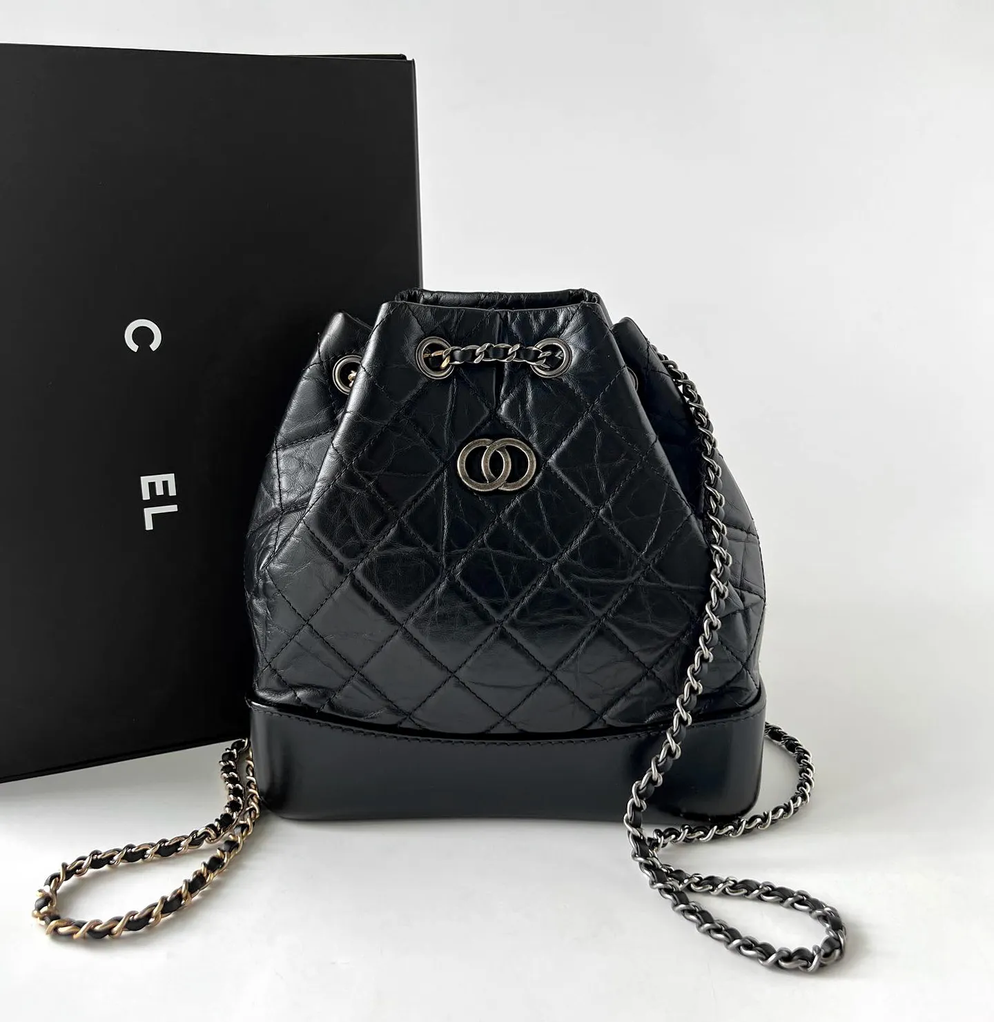 Luxury Genuine Leather Quilted Backpack Style Bucket Bag with 