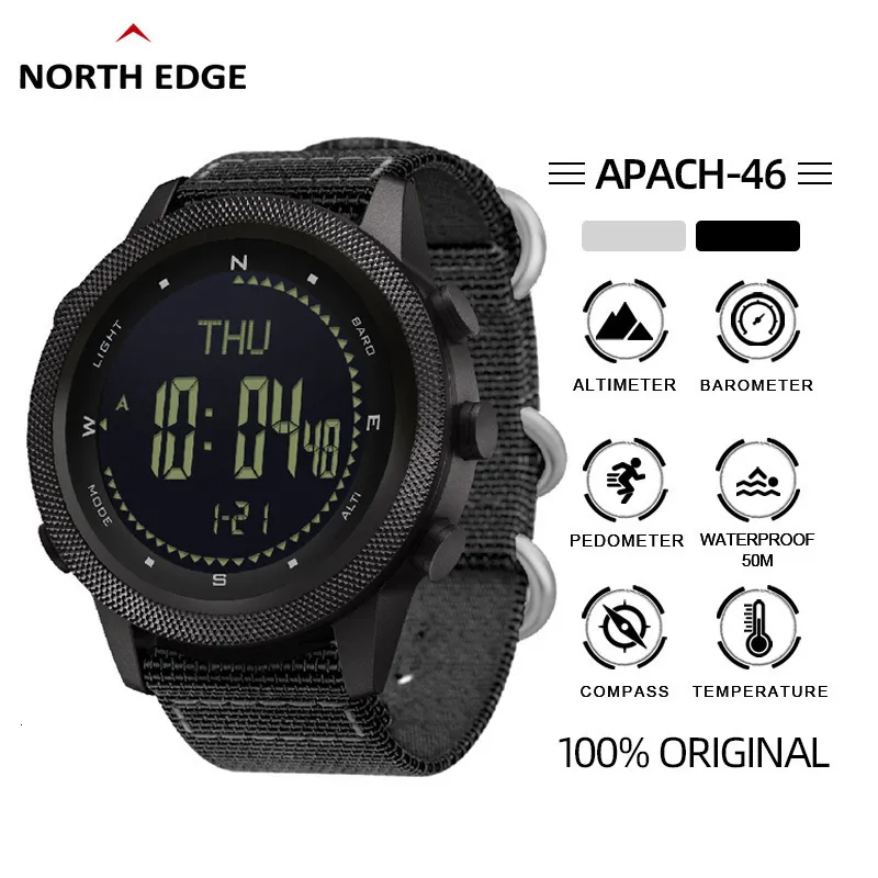 Other Watches NORTH EDGE APACHE-46 Men's Digital Watch Military Sports Waterproof 50M Altimeter Barometer Compass World Time Wristwatch Clock 230619