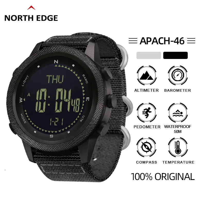 Other Watches NORTH EDGE APACHE 46 Mens Digital Watch Military Sports Waterproof 50M Altimeter Barometer Compass World Time Wristwatch Clock 230619 From 33 42 DHgate