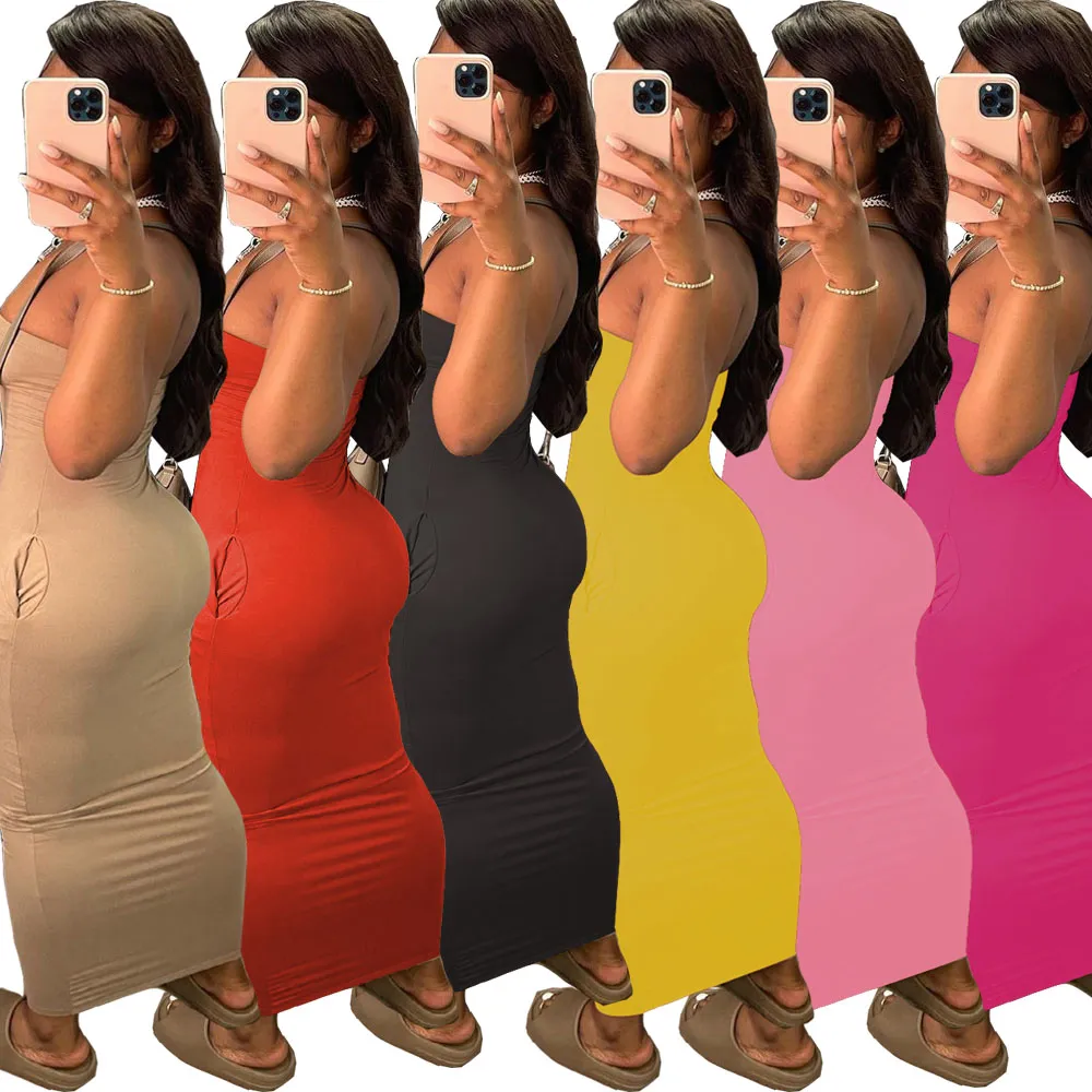 2023 new fashion solid color tube top dress high elastic package hip sexy dress free ship