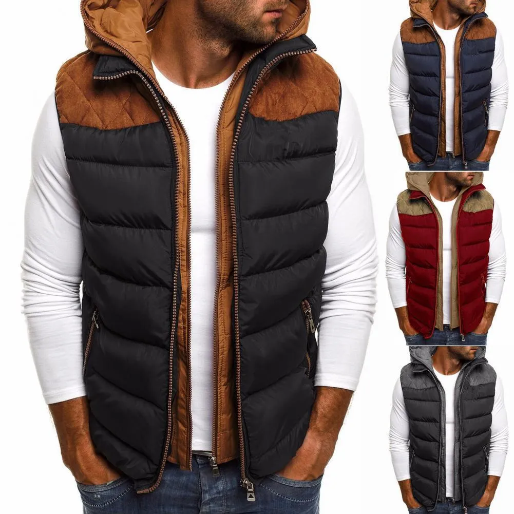 Men's Vests Hooded Two Vest Winter Double Zipper Color Coat Sleeveless Anti freeze Jacket Pieces Contrast Men Fake 230620