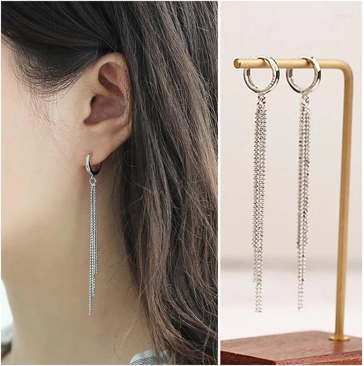 Dangle Küpe 925 Sterling Gümüş Küpe Moda Mizaç Uzun Zincir Püskül Boncuk Damla İnce Tatlı Vahşi Güzel Kadın Kız Kulak Mücevher