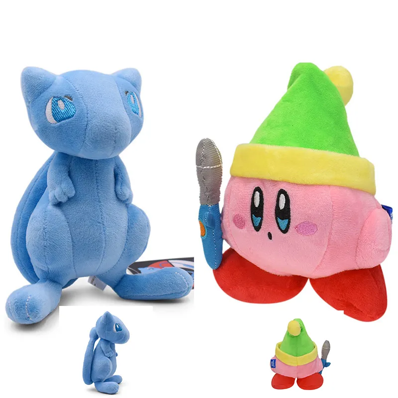 Plush Hat Kirby Plushy with Sword Toy Miecz Kirby i niebieski kota Ewolucja koloru zabudowane zabawki zwierzęce Pluszcze 7 cali Kirby Cartoon Cartoon Toy Claw Doll Prezent