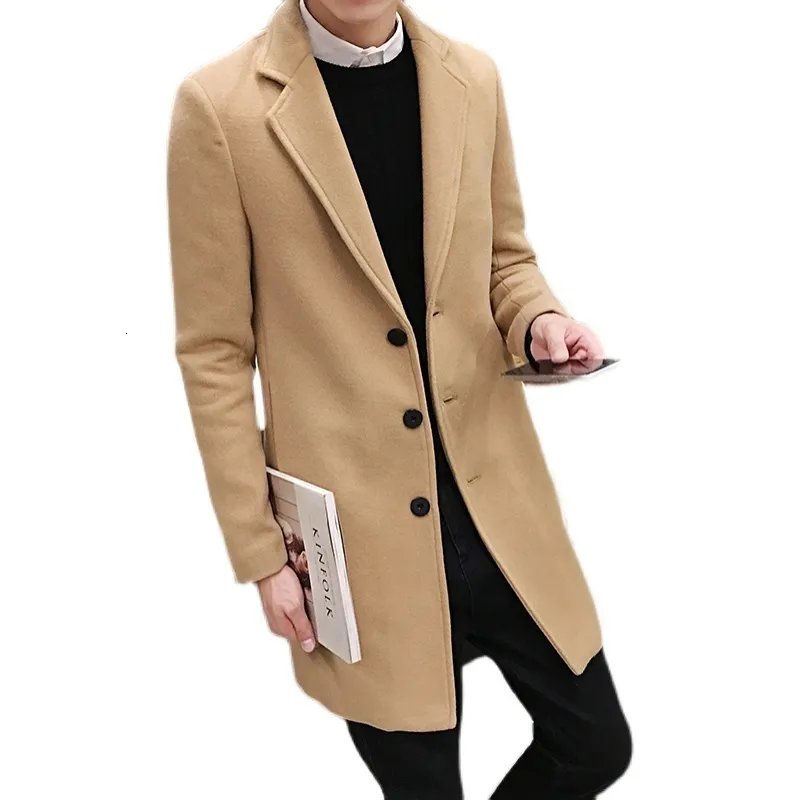 Męskie okopy płaszcze jesienne zimowe wełniane męskie szczupła kurtka moda butique solidny płaszcz plus size 230620