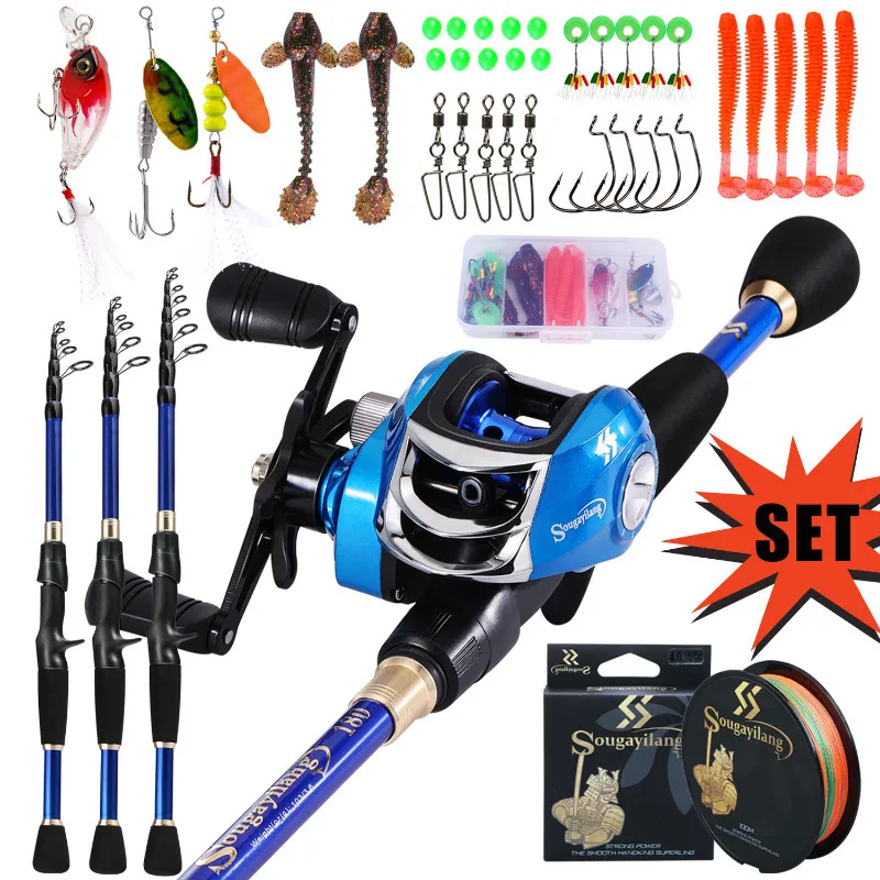 Rod Reel Combo Sougayilang Telescopic Casting Fishing Combo 1.8-2.4m Portable Carbon Fiber Rod and 7.2 1 Gear Ratio Fishing Reel Fishing Combo 230619