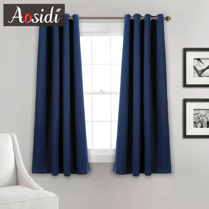 Curtain Solid Blackout Short Curtains For Window Living Room Bedroom Kitchen Small Drapes Shading Blinds Cortinas Rideaux 230619