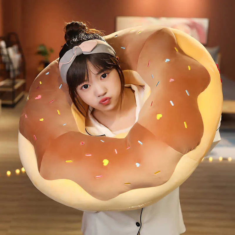 Plush Pillows Cushions 45cm Plush Donut Cute Pillow Cartoon Simulation Food Plush Toy Chair Sofa Throw Pillows Gift for Lovers Kids R230620