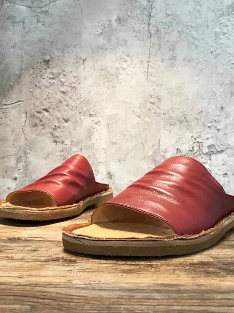 Handmade Luxury Men Summer Real Deerskin Slides Sandals Open Toe Slip On Genuine Leather Shoes Vintage Casual Outside Slippers