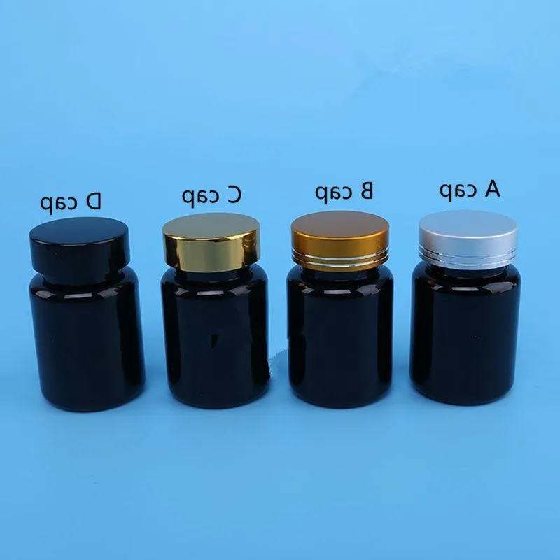 80ml white Black Plastic Empty Bottle Powder Pill Candy Bath Salt With Sealing Paste Empty Cosmetic Container F1666 Poiji