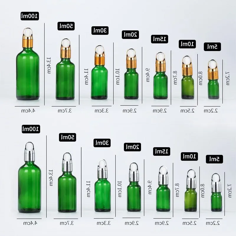 5 ml/10 ml/15 ml/20 ml Reagente Contagocce Bottiglia di pipetta liquida per aromaterapia in vetro verde Ricaricabile Spedizione veloce F2020 Pdfsv
