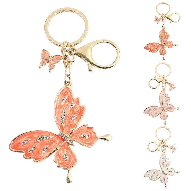 Cute Butterfly Pendant Keychains Metal Rhinestone Animal Key Chains Rings for Women Girls Keyring Holder Bag Car Jewelry Gifts