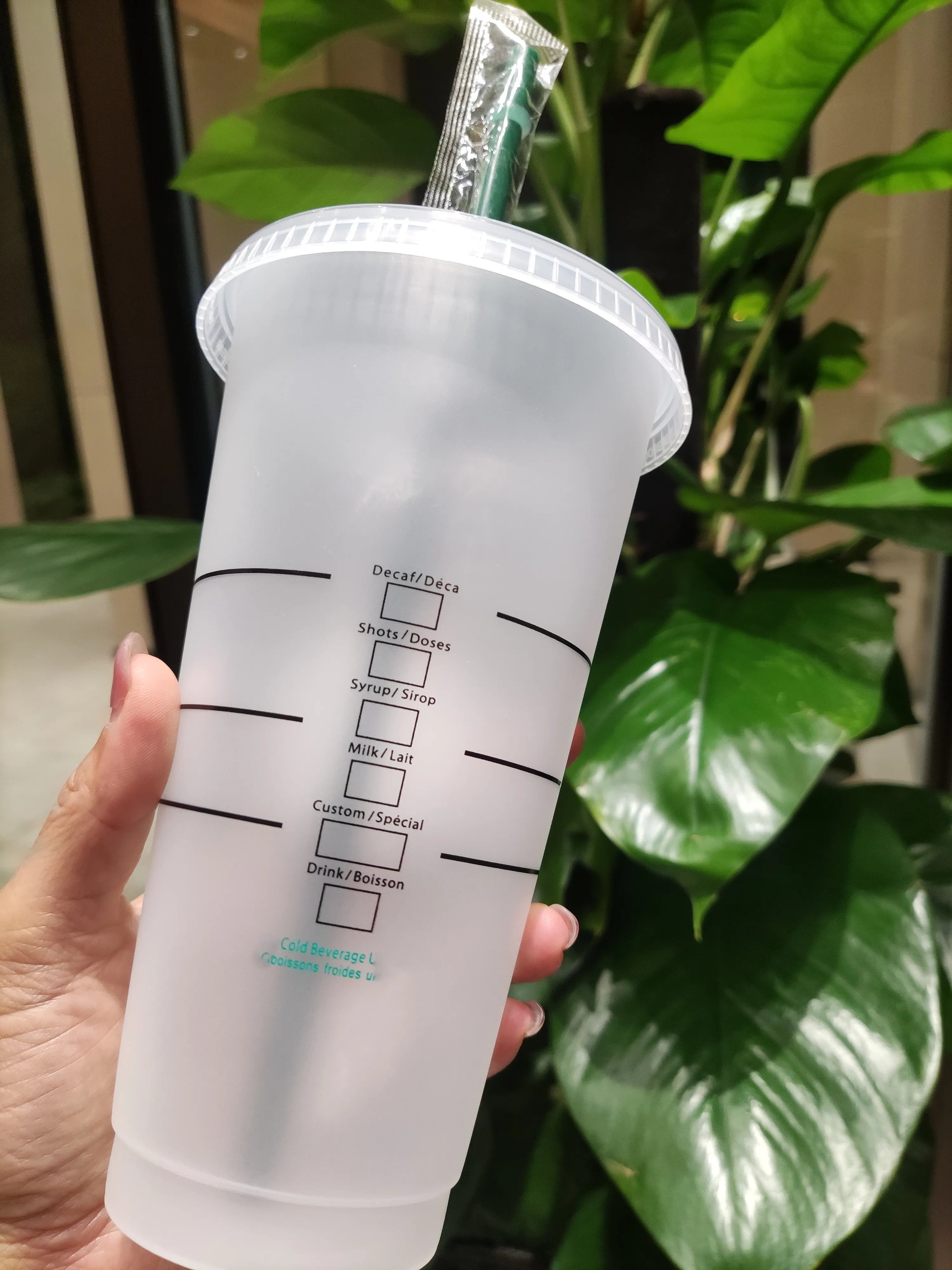 5pcs 24OZ/710ml Plastic Tumbler Herbruikbare Clear Drinken Platte Bodem Cup Pijlervorm Deksel Stro Mok Bardian