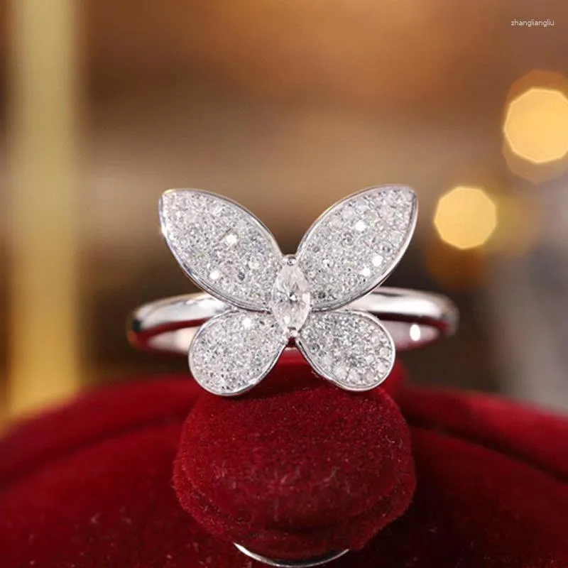 Cluster Rings Fashion 925 Sterling Silver Small Butterfly For Ladies Girls Elegant CZ Couples Ring Wedding Party Finger Jewelry