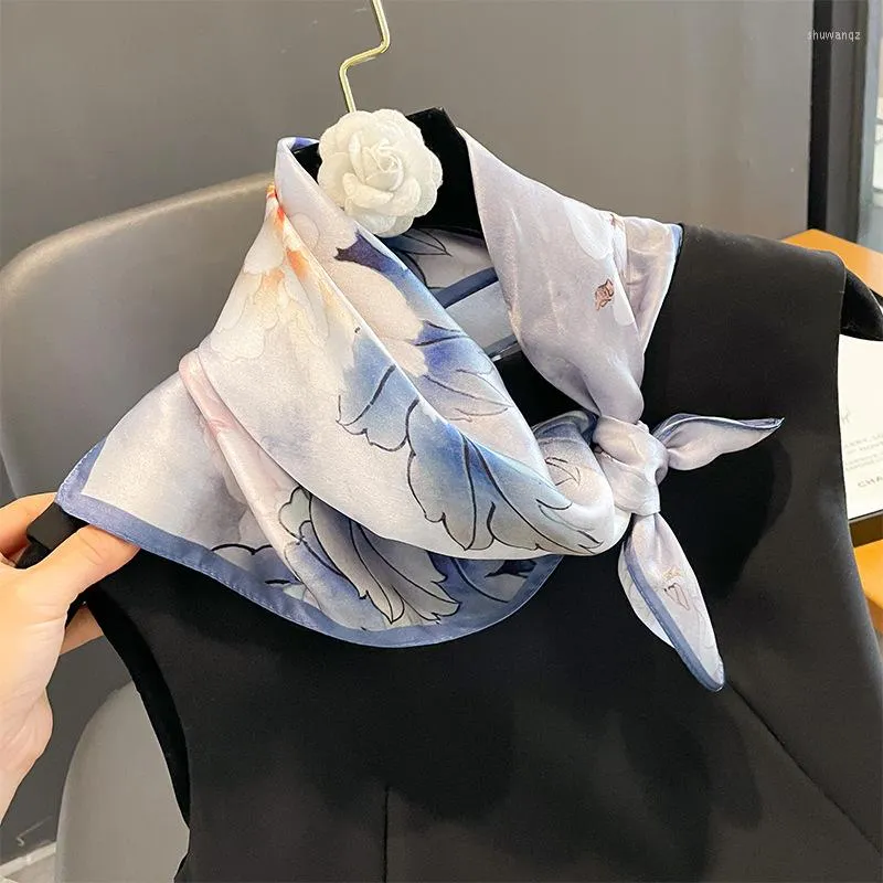 Cachecóis 2023 Design Estampado Lenço de Seda Natural Quadrado Faixa de Cabelo Feminino Pescoço Feminino Lenço Gravata Foulard Bandana