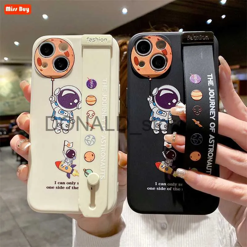 Mobiele Telefoon Gevallen Leuke Cartoon Astronaut Polsband Vloeibare Siliconen Case voor Samsung galaxy S23 S22 Ultra S21 S20 FE S10 plus A53 A33 A73 5G Cover J230620