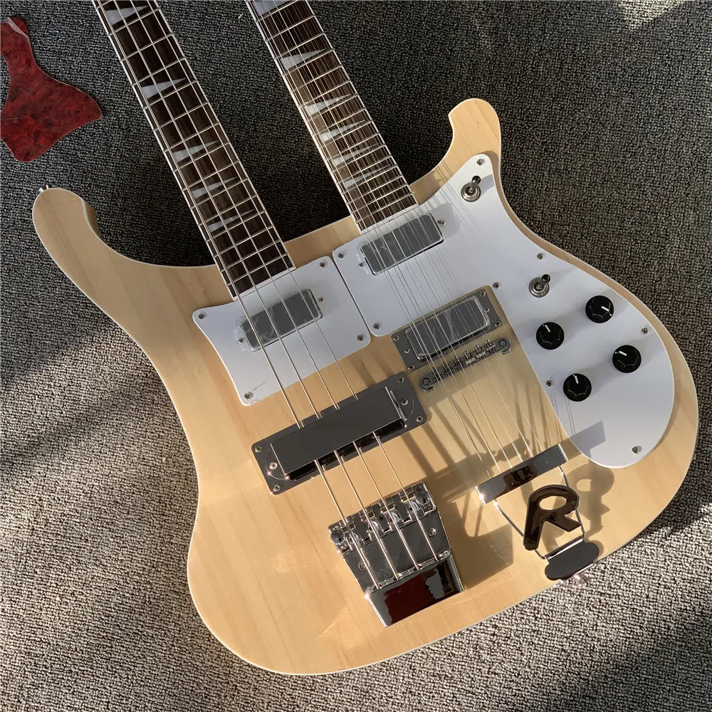 Doubleneck Guitar Natural Wood Color Dual Neck Design For Versatile ...