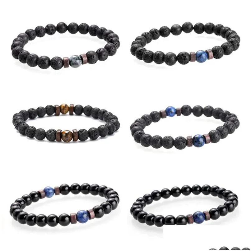 Perline 8Mm Lava Stone Spectrolite Healing Energy Beads Fili Distanza Bracciali Diffusore di olio essenziale Bracciale Gemstone Tigers Ey Dhfm5