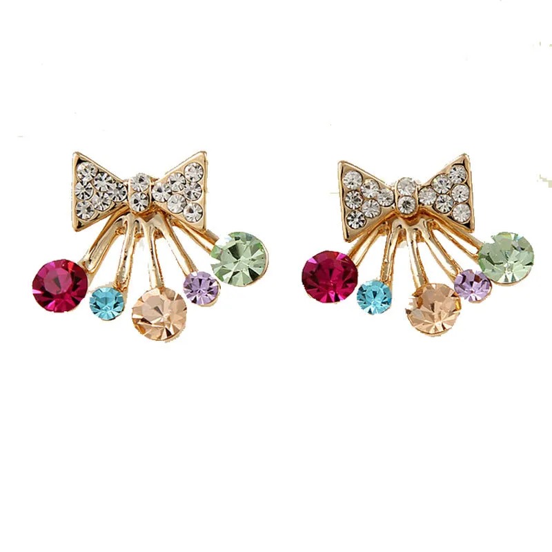 Boog oorbel Koreaanse sieraden diamanten oorbellen kroon oorknopjes Kleurrijke oorbellen
