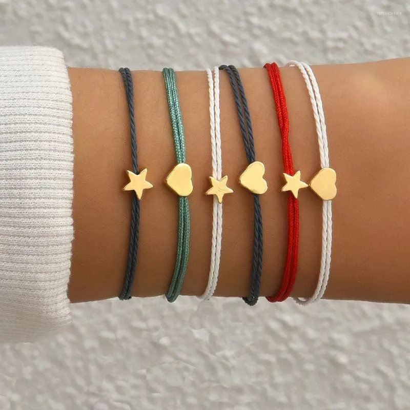 Bracelets de charme Star Heart sets pour les femmes Bohème Bohemian Colorful Rope Link Bracelet Femme Jewelry Love 6 Multi-Piece Set Combination