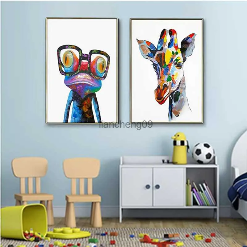 Pintura em tela texturizada de alta definição pôsteres de animais pintados e murais impressos de sala de estar arte abstrata decoração de casa L230620