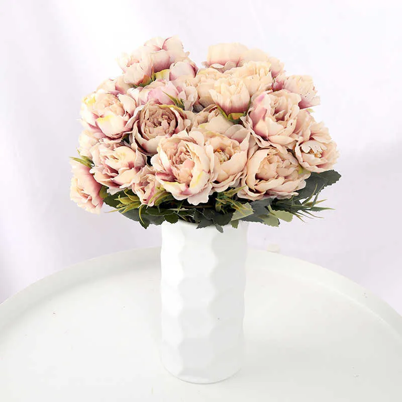 Suszone kwiaty 1pcs biały kwiat piękny piwonia sztuczne vintage jedwabne sztuczne bukiet na rodzinny ślub DEMION DECORACJA DANDELON PIANA