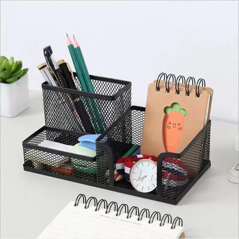 Étuis à crayons bureau papeterie organisateur créatif métal porte-stylo crayon fichier support de stockage 3 grille boîte de rangement accessoires de bureau 230620