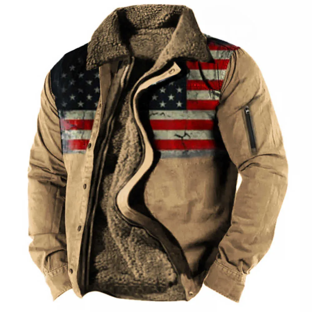 Överdimensionerad herrflagga av USA Tryckta dragkedja Taktiska skjorta läderjackor helt nya män stilar jaqueta motorcykeljacka